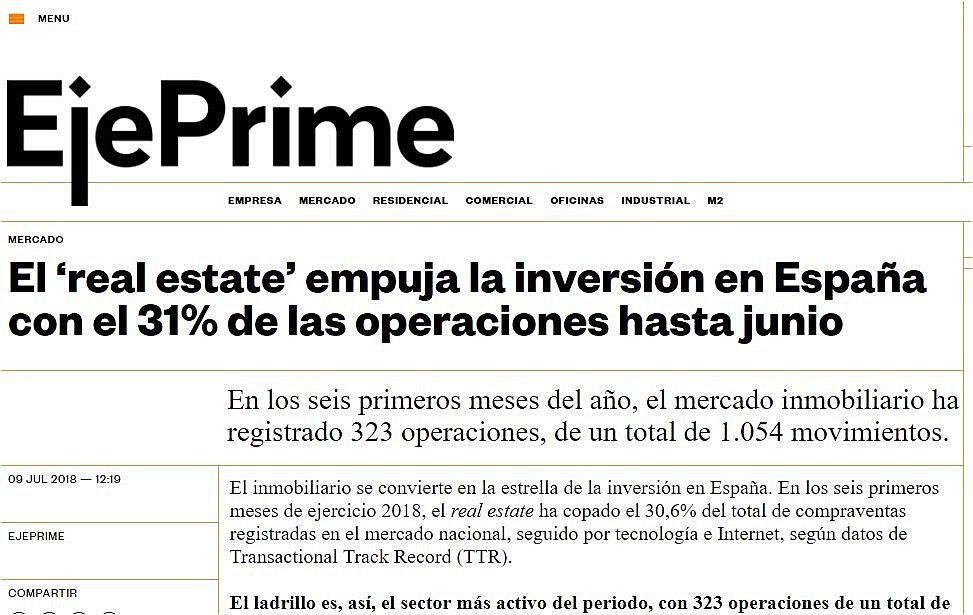 El real estate empuja la inversin en Espaa con el 31% de las operaciones hasta junio
